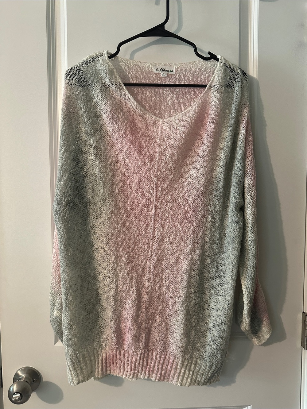 MACARON Pink and Gray Ombre V-Neck Sweater